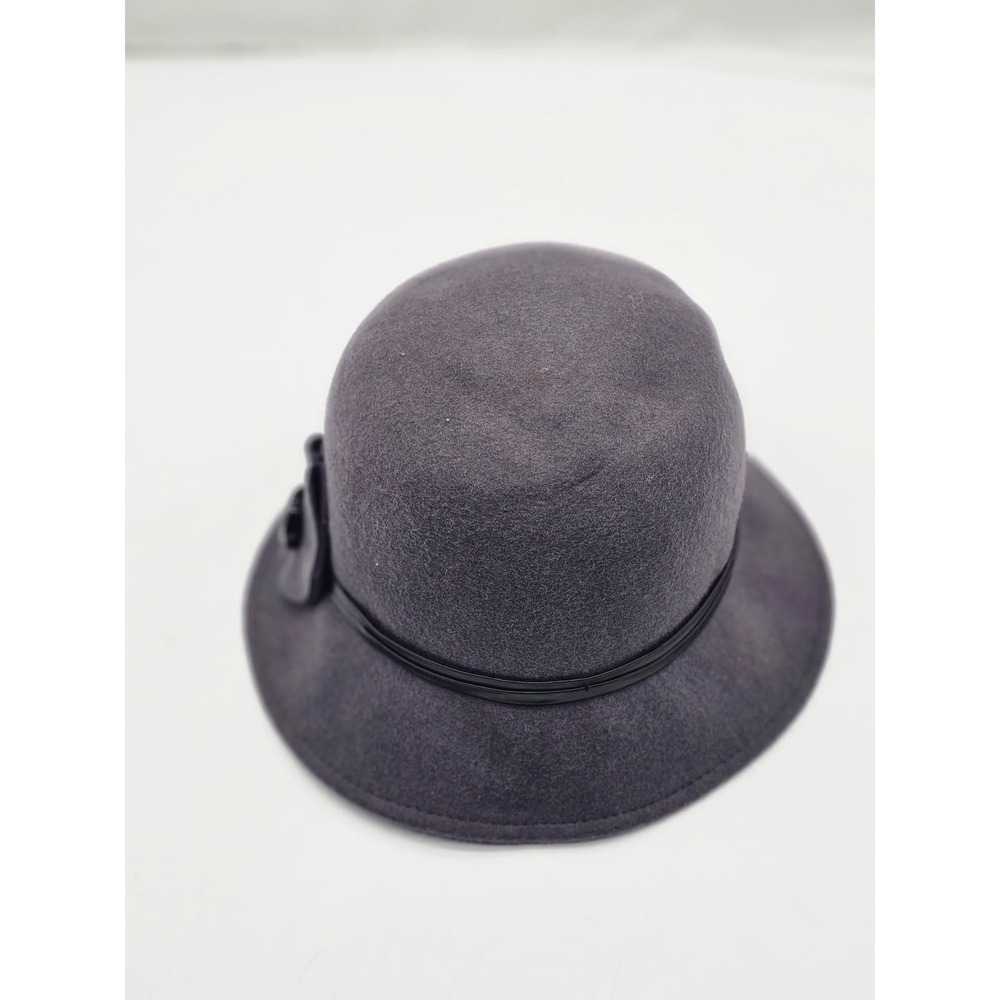 Cloche Hat Women OS Purple Excellent 100% Wool Felt Vintage Style Bow